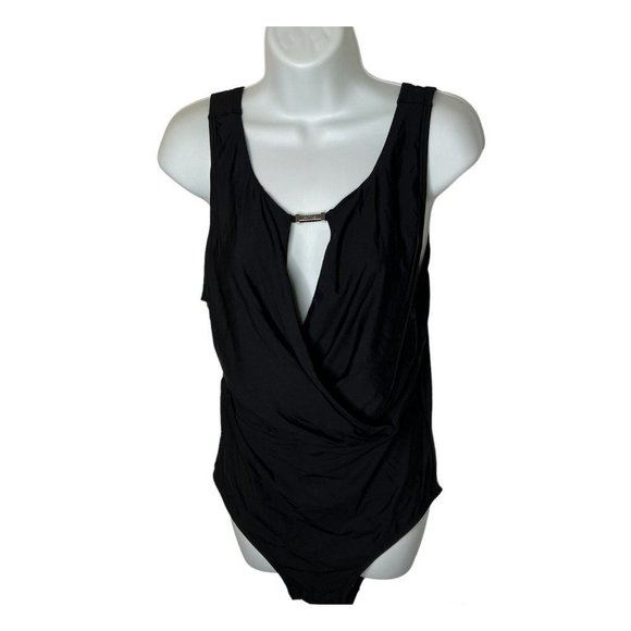Calvin Klein $108 High Neck Tummy Control One Piece Swimsuit Black Size 16 - Picture 2 of 7